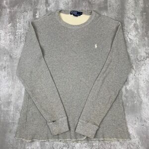 Vintage Polo Ralph Lauren Henley Shirt Mens S Gray Waffle Thermal Long Sleeve
